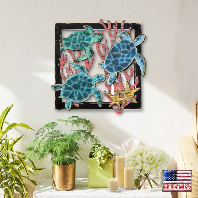 Sea Turtle Family Wooden Wall Decor by G. DeBrekht - Coastal Sea-Life Decor - G98518S3-0