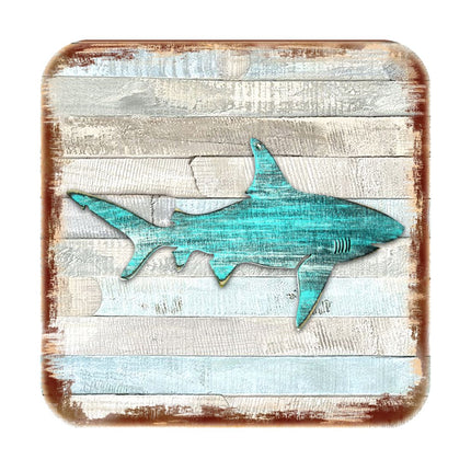 Shark Coastal Wooden Cork Coasters Gift Set of 4 by Nature Wonders - Coastal Sea-Life Decor - 8198515-9C-S4-3