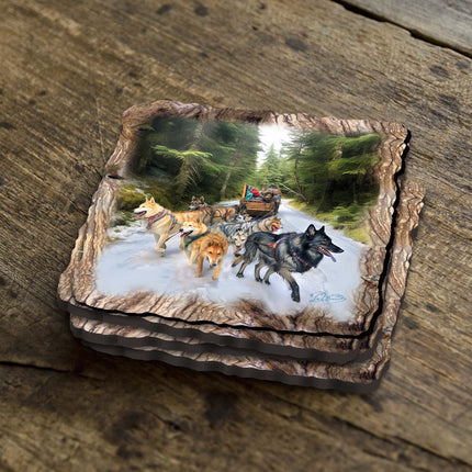 Husky Ride Wooden Cork Coasters Gift Set of 4 by Nature Wonders Nature Wildlife Decor  - 95401C-S4-2