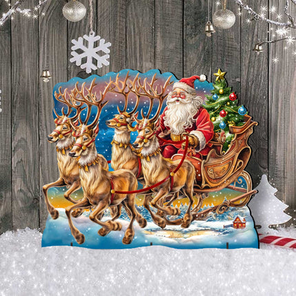 Santa in Sleigh Outdoor Decor by G. Debrekht - Christmas Santa Snowman Decor - 8611037F-2