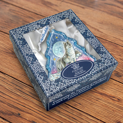 Howling at The Moon Wolves Glass Ornament by G. DeBrekht - Wildlife Holiday Decor - 762-024-2
