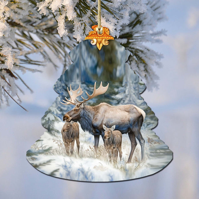 Moose Family Tree Wooden Ornaments by G.Debrekht - Wildlife Holiday Decor - 870004-0