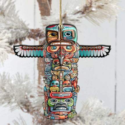 Alaskan Totem Pole Wooden Ornaments by G.Debrekht - Wildlife Holiday Decor - 8710117-1-2