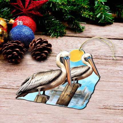 Beach Themed Ornaments - Pelicans Wooden Ornaments by G.Debrekht Coastal Holiday Decor - 8688195-4