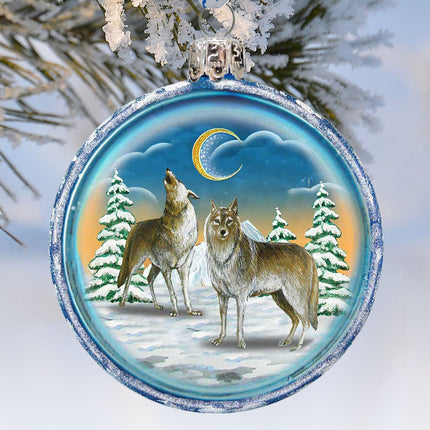 Wolves Glass Ornament by G. DeBrekht - Christmas Santa Snowman Decor - 759-011-1