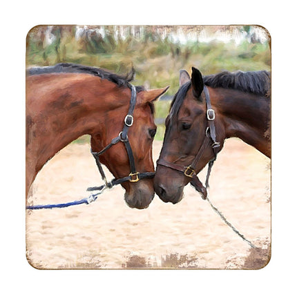 Horses Wooden Cork Coasters Gift Set of 4 by Nature Wonders - Nature Wildlife Decor  - 95370C-S4-3