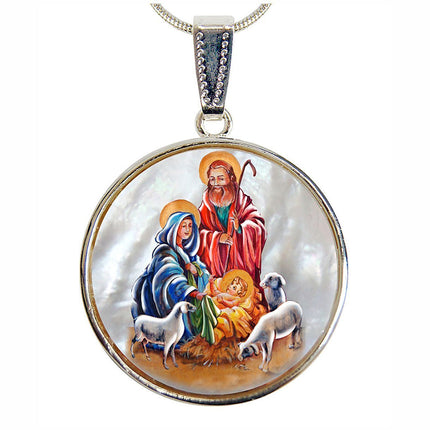 Holy Family Silver Plated Mother of Pearl Jewelry Necklace - 43050-1