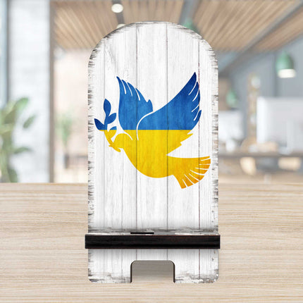 Support Ukraine Cell Phone Stand International Decor Wood Mobile Tablet Holder Charging Station Organizer - 892071-2