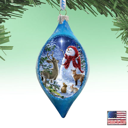 Trimming the Tree Snowman Glass Ornament by D. Gelsinger - Christmas Santa Snowman Decor - 757-103-DG-0