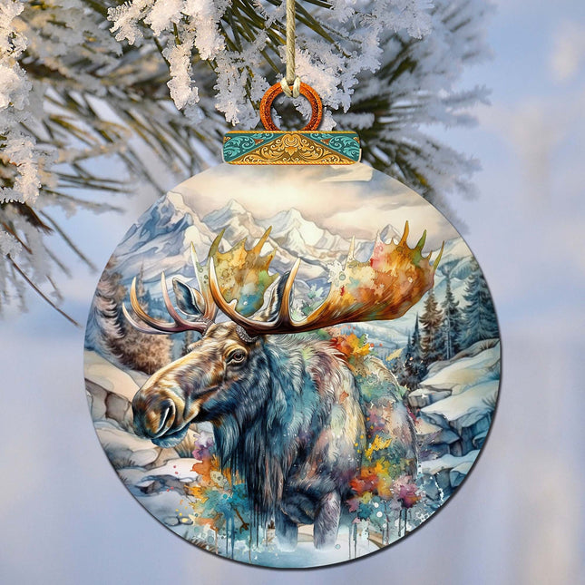 Mighty Moose Of Alaska Wooden Ornaments by G.Debrekht - Wildlife Holiday Decor - 870054-0