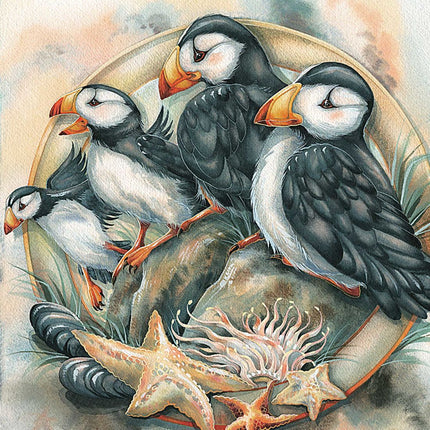 Send in the Clowns Puffins Wooden Wall Art by J. Bergsma - Nature Wildlife Decor - 85922848B-JB-1