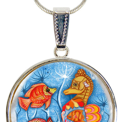 Seahorse Silver Plated Mother of Pearl Jewelry Pendant Necklace Coastal - 44045-2