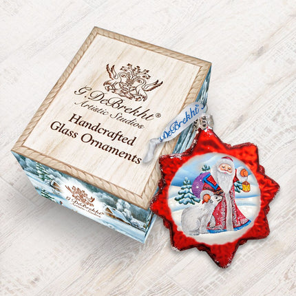 Santa With Polar Bear Mercury Glass Ornament by G. DeBrekht - Christmas Santa Snowman Decor - 773011-2