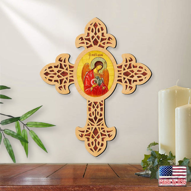 Archangel Michael Pointy Wooden Cross by Museum Icons - Inspirational Icon Decor - 88327-0