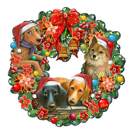 Christmas Friends Puppy Door Wreath by G. DeBrekht - Pets Dog and Cats Decor - 8185307-6H-SL-4