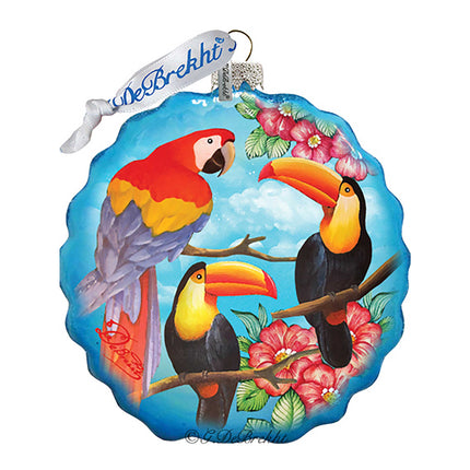 Tropical Birds Flower Glass Ornament by G. DeBrekht - Christmas Decor - 759-022-4
