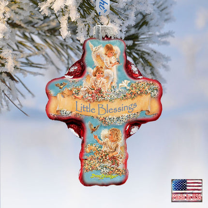 Little Blessings Icon Cross Glass Ornament by D. Gelsinger - Nativity Holiday Decor - 758-023-DG-1