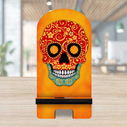 The Skull Cell Phone Stand Halloween Decor Wood Mobile Tablet Holder Charging Station Organizer - 892031-2