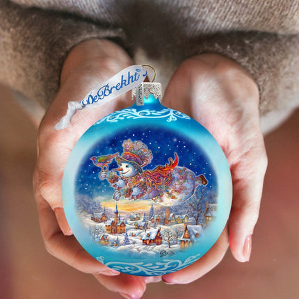 Winter Skies Adventure Ball Glass Ornament by G. Debrekht - Christmas Santa Snowman Decor - 73380-4