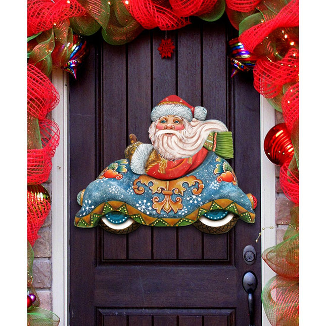 Santa In the Car Christmas Door Decor by G. DeBrekht - Christmas Santa Snowman Decor - 8112045H-0