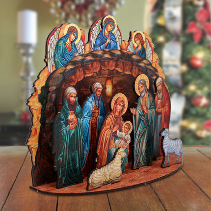 Orthodox Nativity Scene with Angels Decorative Village Set by G. Debrekht Nativity Holiday Decor - 852762-4
