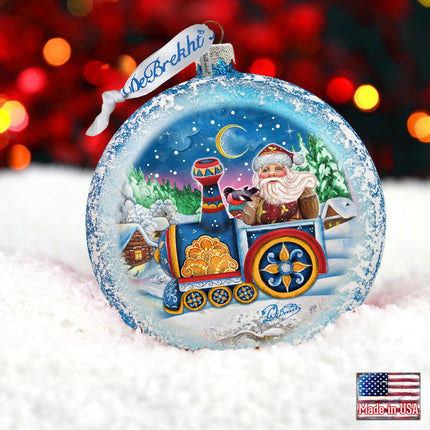 Santa Express Glass Ornament by G. DeBrekht - Christmas Santa Snowman Decor - 744-040-1