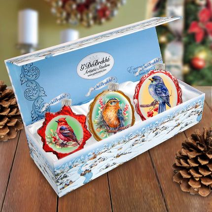 Forest Birds Mercury Glass Ornaments Set of 3 by G. Debrekht - Wildlife Holiday Décor - 770147S3-3