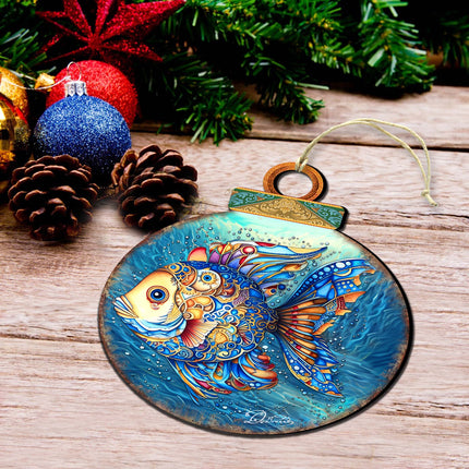 Coastal Decorations - Blue Fish Wooden Ornaments by G.Debrekht Coastal Holiday Decor - 8688181-3