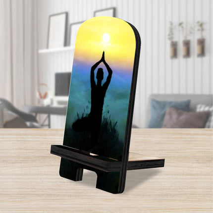 Sunset Yoga Cell Phone Stand Inspirational Decor Wood Mobile Tablet Holder Charging Station Organizer - 892045-0