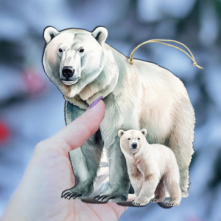 Polar Bear with Cub Wooden Ornaments by G.Debrekht - Wildlife Holiday Decor - 8710105-3-3