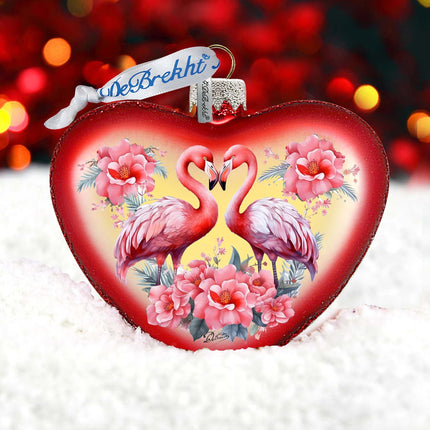 Flamingo Love Heart Glass Ornament by G. Debrekht Christmas Decor - 753-013-3