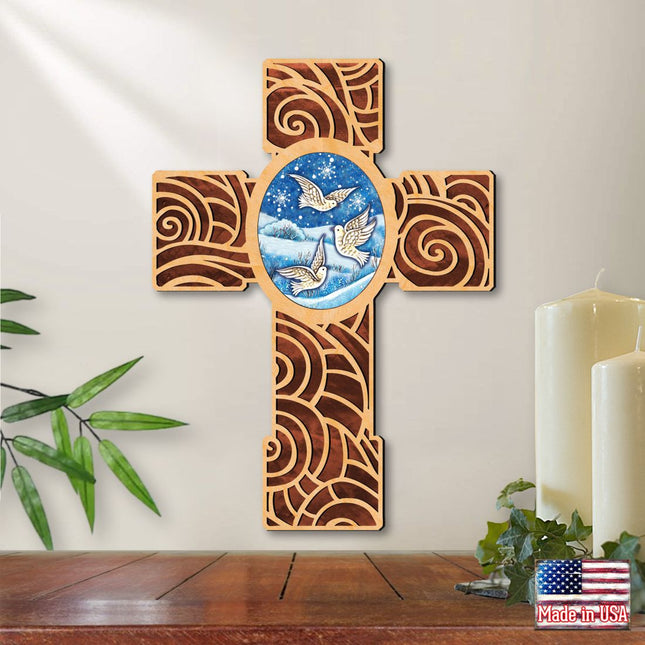 Wooden Cross of Peace Dove Modern Wooden Cross by Museum Icons - Easter Spring Decor - 88292-0