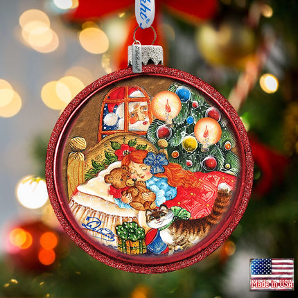 Christmas Night Glass Ornament by G. DeBrekht - Christmas Santa Snowman Decor - 764-016-0