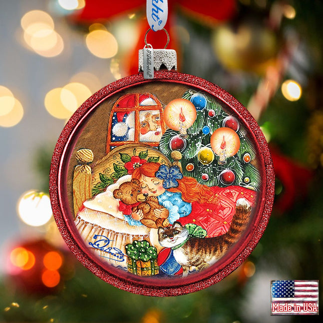 Christmas Night Glass Ornament by G. DeBrekht - Christmas Santa Snowman Decor - 764-016-0