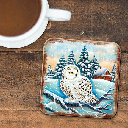Owl Wooden Cork Coasters Gift Set of 4 by Nature Wonders - Nature Wildlife Decor  - 95213C-S4-1