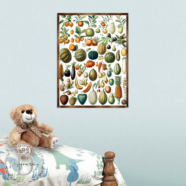 Fruit Montessori Wooden Poster - Kids Educational Poster - Homeschool I Classroom Decor - Aesthetic - 310224-0