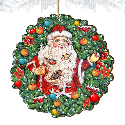 Santa Wreath with Birds Wooden Ornaments by G. DeBrekht - Christmas Santa Snowman Decor - 8185320-4