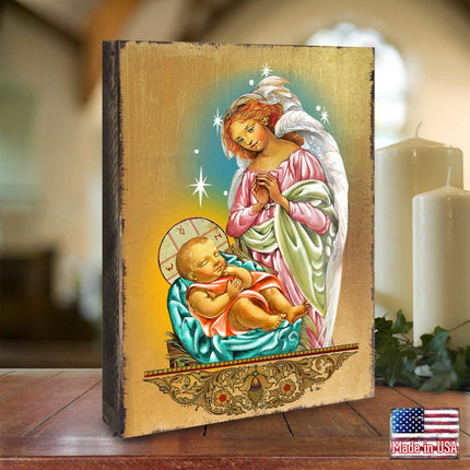 Blessing Angel with Child Wooden Gold Plated Religious Christian Sacred Icon - Inspirational Icon Decor - 85028-1