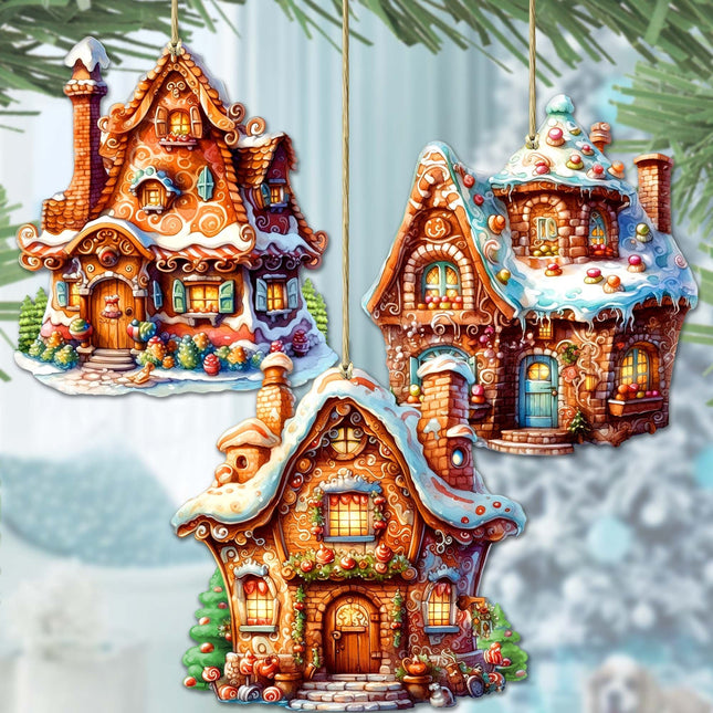 Fairy Tale Houses Wooden Ornaments Set of 3 by G. Debrekht - Christmas Decor - 8100191S3-0