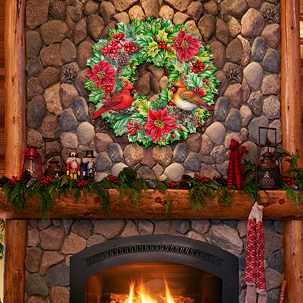 Holiday Cardinal Garland Wreath Holiday Door Decor by G. Debrekht - Christmas Decor - 8611070H-3