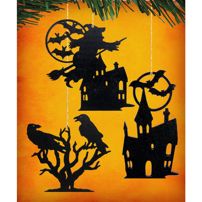 Halloween Wooden Ornaments-Witch,Castle,Birds-Set of 3 by G. DeBrekht - Thanksgiving Halloween Decor - 8100187S3-0