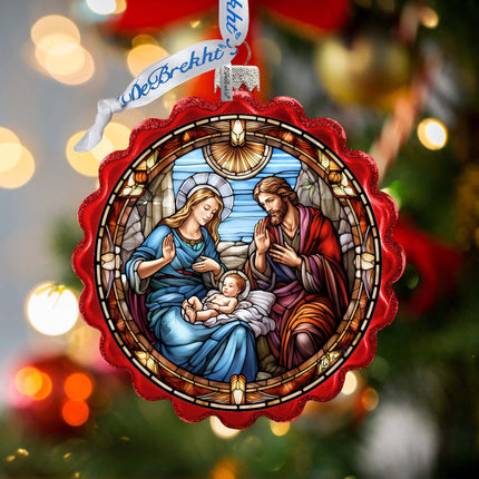 Sacred Beauty - Classic Holy Family Nativity Wreath Glass Ornament by G. Debrekht - Nativity Holiday Decor - 759-056-2