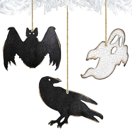 Rustic Halloween Wooden Ornaments Set of 3 by G. DeBrekht - Thanksgiving Halloween Decor - 8100185S3-1