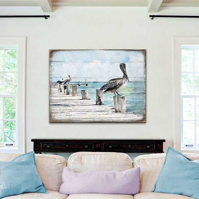 Pelican Wood Wooden Coastal Wall Art by Nature Wonders - Coastal Sea-Life Decor - 95252B-0
