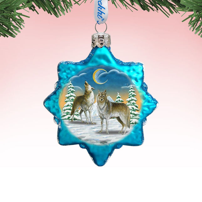 Wolves in The Winter Moon Mercury Glass Ornament by G. DeBrekht - Wildlife Holiday Decor - 771011-0