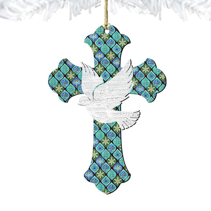 White Doves Cross Wooden Ornaments by G. DeBrekht - Nativity Holiday Decor - 8191163-2-3