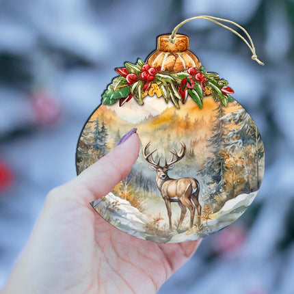 Elk in Mountain's Nature Beauty Wooden Ornaments by G.Debrekht - Wildlife Holiday Decor - 870027-4