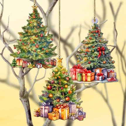 Christmas Tree Decorative Wooden Ornaments Set of 3 by G. Debrekht - Christmas Decor - 8091044-S3-1