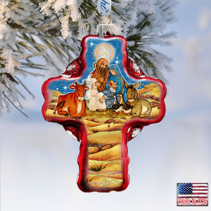 Nativity Cross Glass Ornament Holiday Splendor by Debrekht 758-018-1