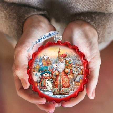 Merry Christmas Wreath Glass Ornament by G. Debrekht - Christmas Santa Snowman Decor - 759-058-2